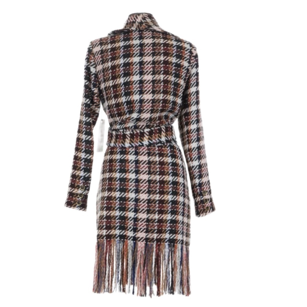 CAbi Plaid Wool Fringe Belted Coat Multicolor Size M - Picture 6 of 15